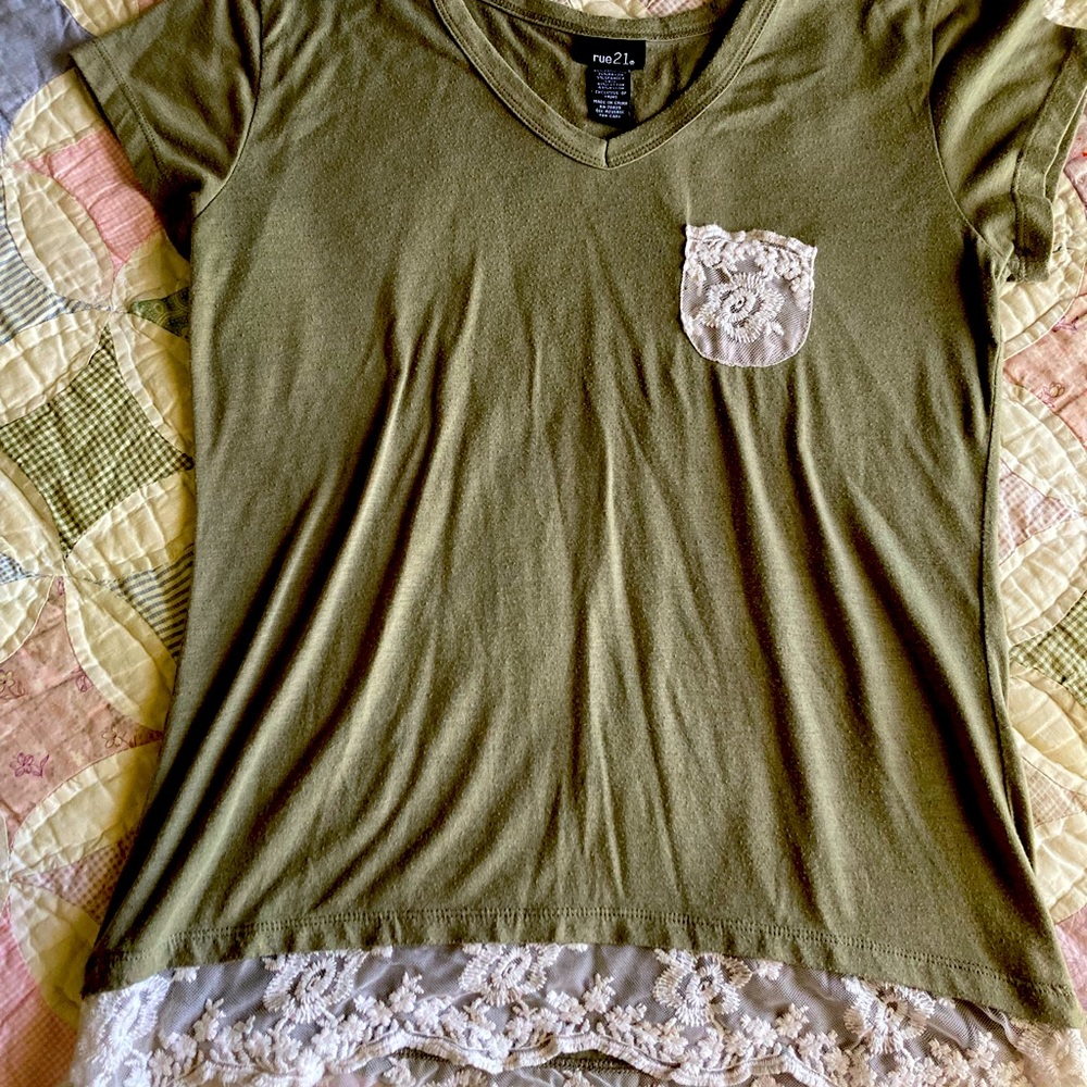 Olive Green & Lace Rue21 Top